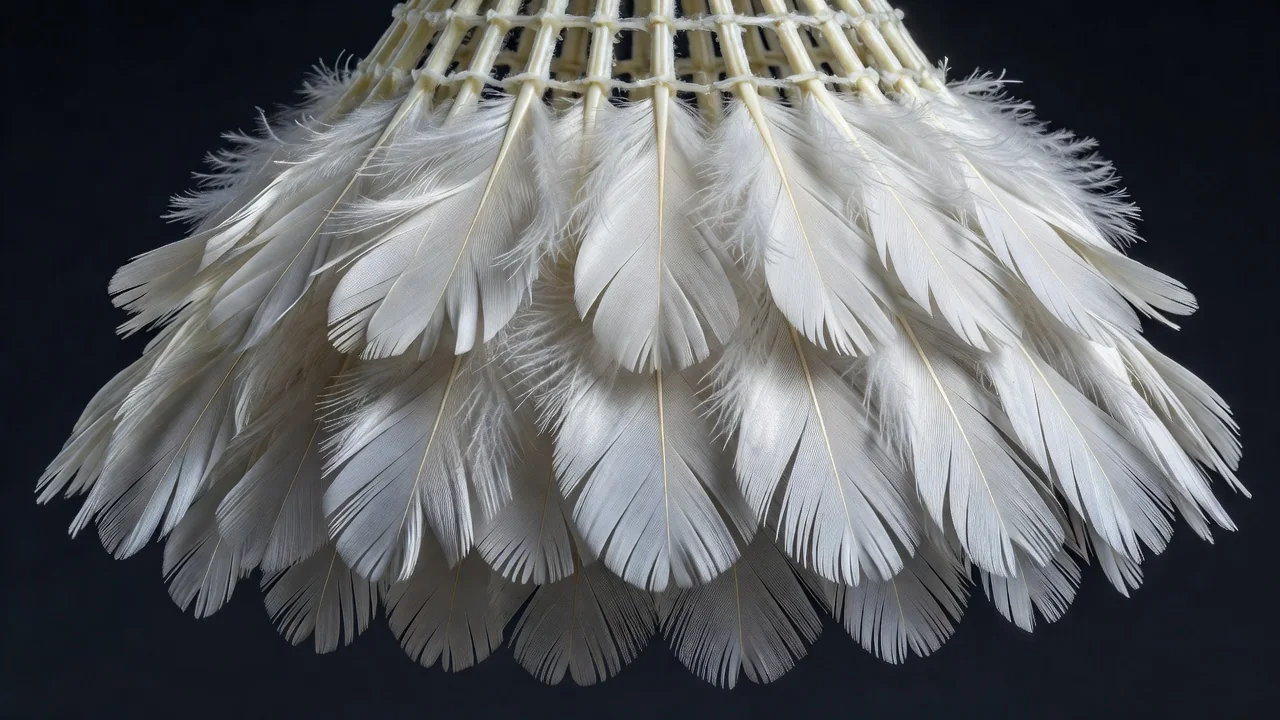 Peteca de penas naturais em detalhe, símbolo do badminton
