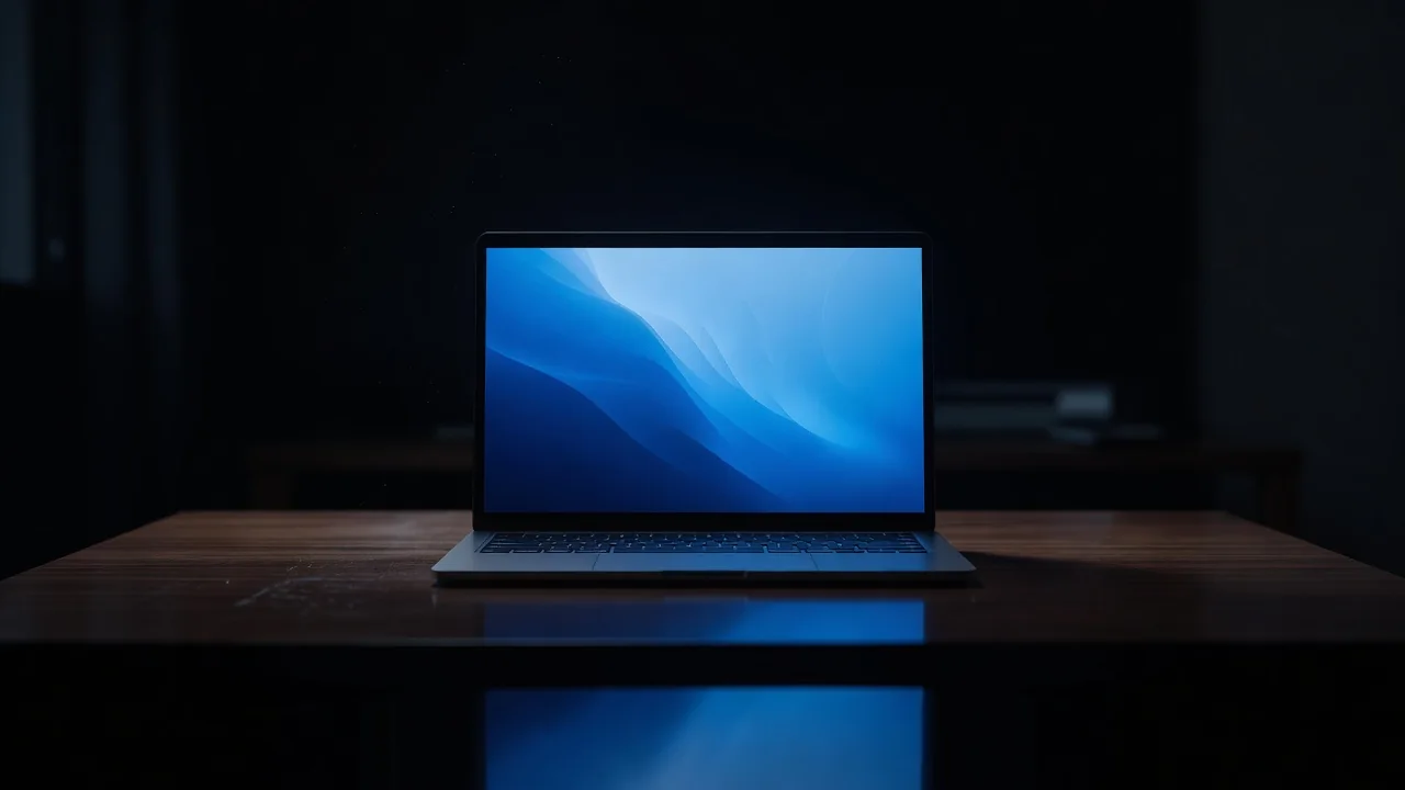 Laptop screen glowing in a dark room with a browser window open