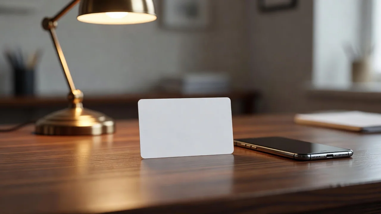 ID document and smartphone on an office desk under a lamp