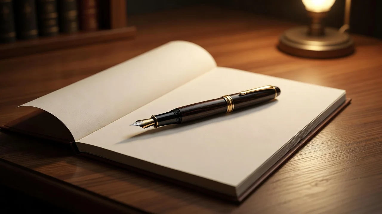 Fountain pen resting on an open paper form on a desk